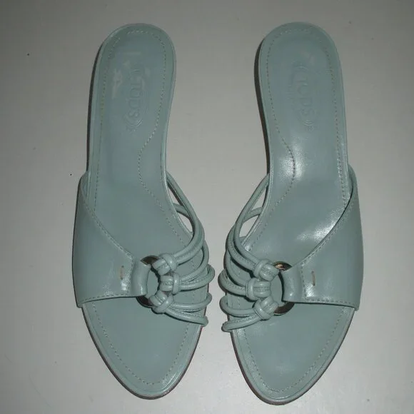 TOD's Womens Mint Green Italian Leather Sandal w/1.5" Heel - Size 7.5M - Picture 6 of 9